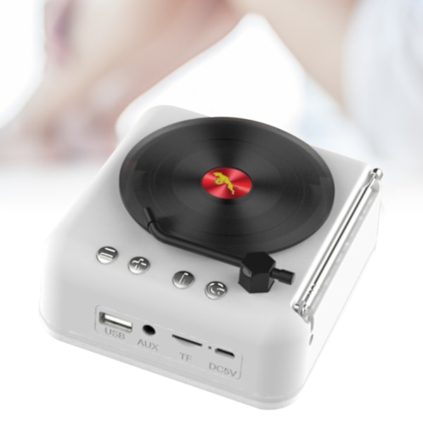 Vinylskiva Bluetooth-högtalare Innovativ Mini FM-radio HiFi Stereo Ljud Retro Fonograf Trådlös Högtalare Vit