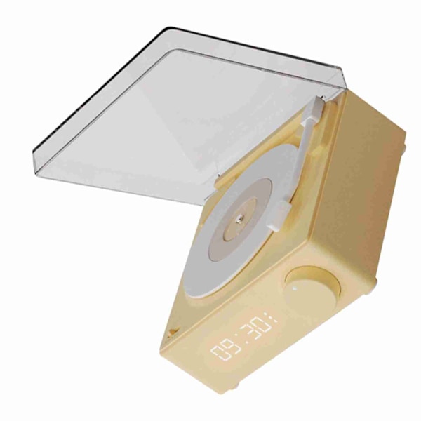Roterande Vinylskiva Väckarklocka Högtalare Retro 360 Graders Stereo Trådlös Klocka Bluetooth Högtalare för Hem Sovrum Kontor Beige