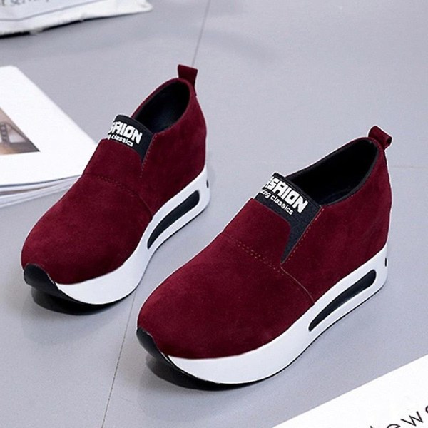 Casual Platform Dam Sport Flock Slip-on Sneakers Red 6.5