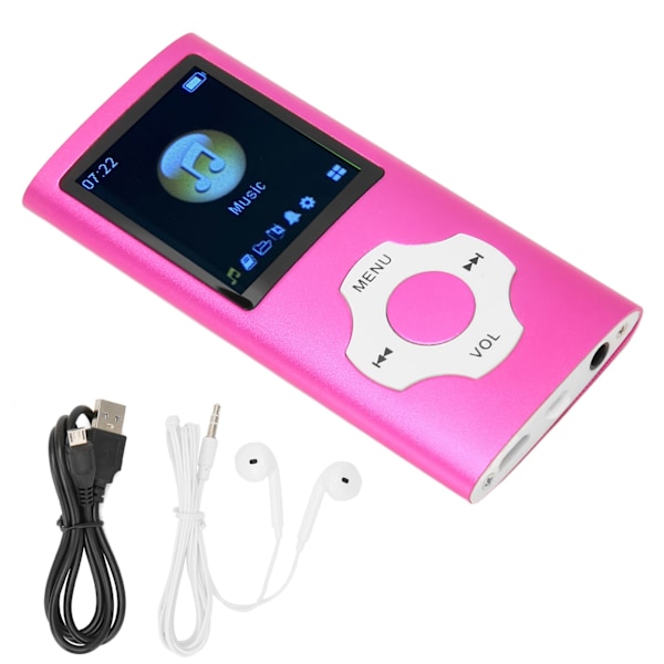 MP3-spelare 1,8 tum LCD-skärm Stöd för inspelning FM-radio Bärbar musikspelare för studenter Rosa