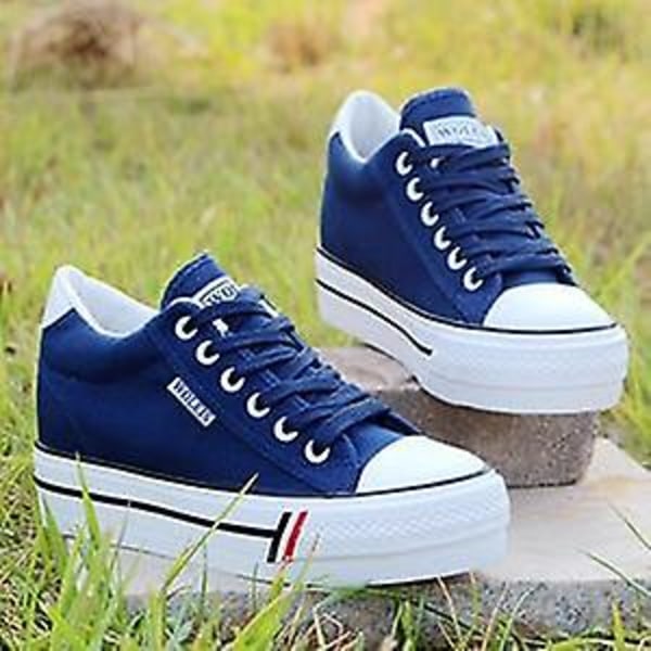 Casual Wedge- Sneakers som andas, plattformssneakers Blue-D 35