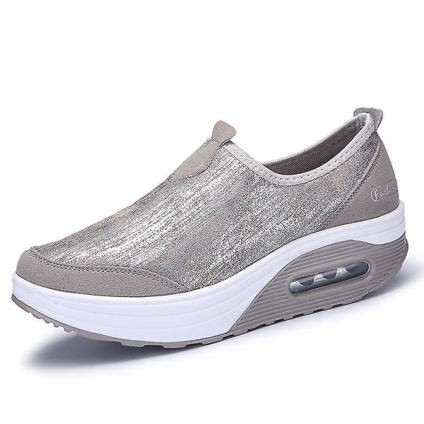 Flats Loafers- Grunda träningsskor, Slip-on Plattform, Balett Sneakers grey-A 8