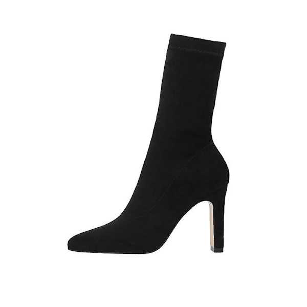 Dam Stora Storlekar Flock Sexiga Party Tjock Klack Ankelboots Skor Black 7CM 5