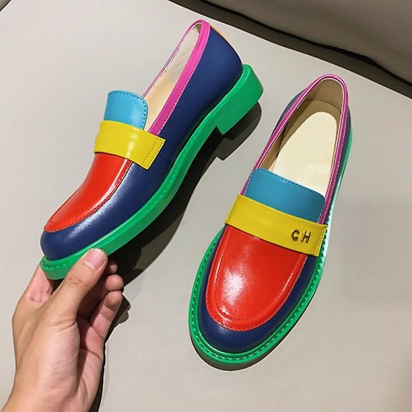 Kvinnor Sneakers i äkta läder Slip On Shoes 8.5 / Colorful