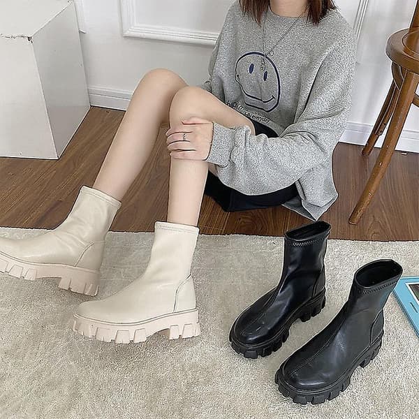 Vinter Knähöga kängor för kvinnor Beige Short 7.5