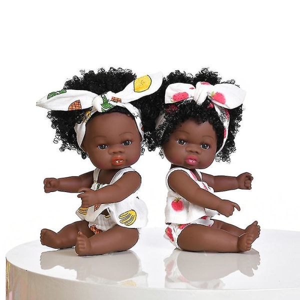 35cm American Reborn Black Baby Doll Bad Lek Full Silikon Sommarklänning Dockor med hängselkjol Baby Doll Toy Girl Present black Watermelon