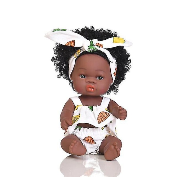 35cm American Reborn Black Baby Doll Bad Lek Full Silikon Sommarklänning Dockor med hängselkjol Baby Doll Toy Girl Present black pineapple