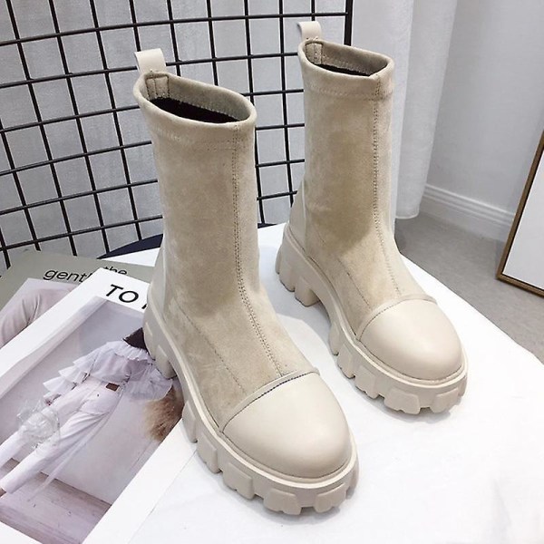 Sock Boots, Punk Gothic Skor för Kvinnor Beige 2 39