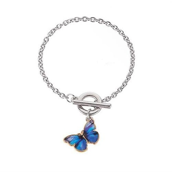 Hematit Läder Cord Braid Chain Armband Ink blue butterfly