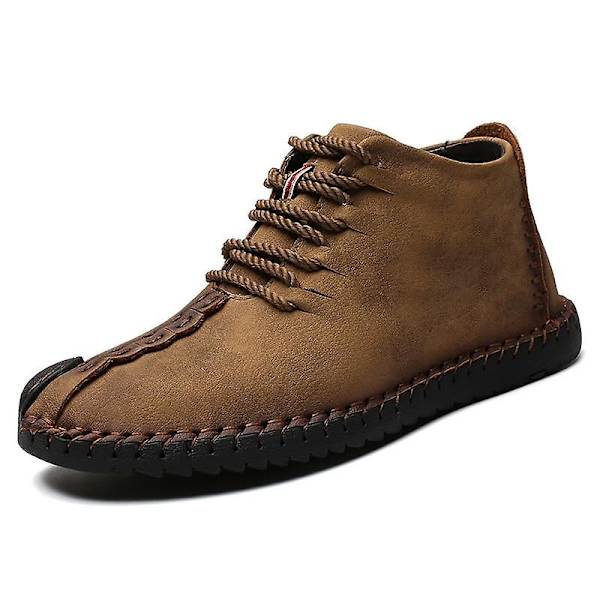 Läder- Casual Zipper Öppning Medium, Loafers Sneakers 13 / Khaki lace-up