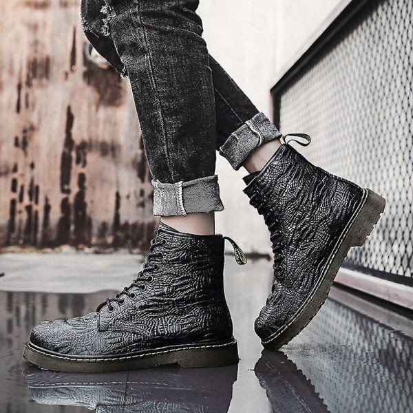 High-top Sneakers för män Casual Outdoor Boots Smooth Black 44