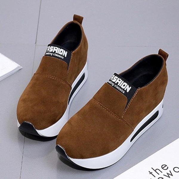 Casual Platform Dam Sport Flock Slip-on Sneakers Brown 6.5