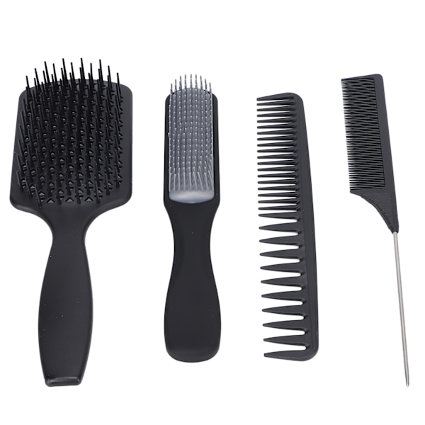 4 st Hårborste Set Ihålig Kam Spetsig Fin Bred Tand Skalpmassage Styling Set Svart Box Förpackad
