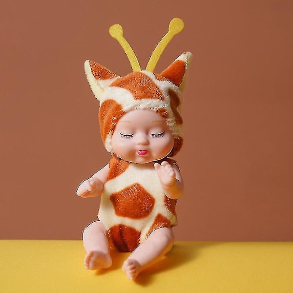 1 stycken Sleep Baby Doll Söt djur Baby Doll 3,5 tum Höjd Simulerad Reborn Baby för barnleksak med kläder Deer
