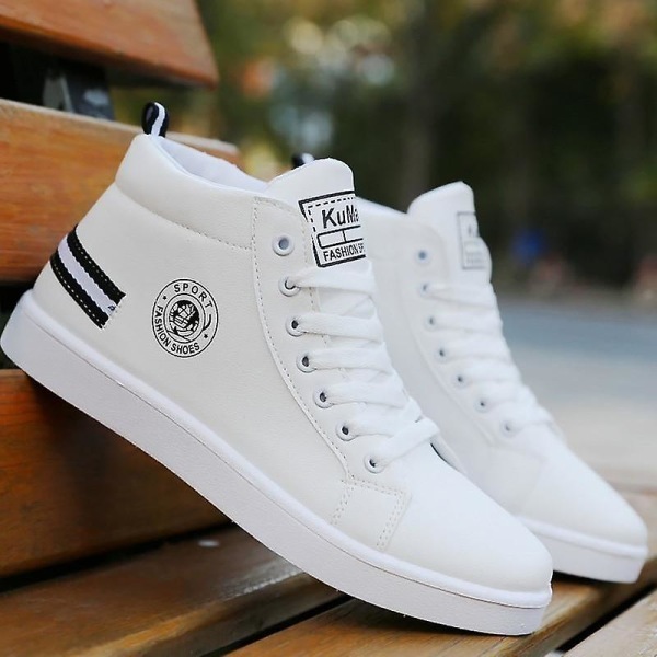 Vinterplysch för män, högtoppade sneakers i läder White plush CN42(insole26cm