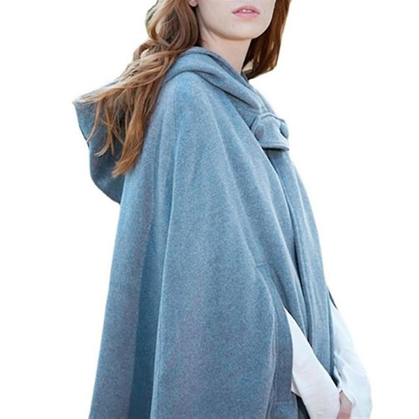 Kvinnor Hooded Kappa Cape Poncho Coat Jacka Baggy Casual Ytterkläder Vinter blå M