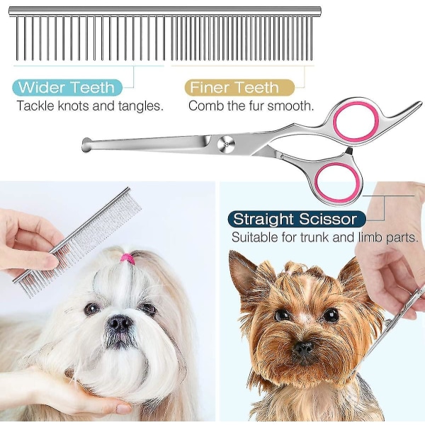 Dog Grooming Scissors Kit Professionell säkerhetsgallringssax pink