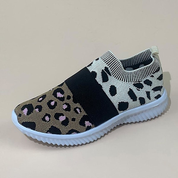 Dam Flats Leopard Mesh Vulkaniserade Sko Slip-on Sneakers Yellow Leopard 6.5