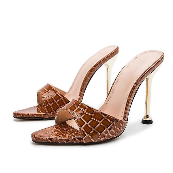 Högklackade tofflor, sandaler, flip-flops, spetsiga slides, festskor dam Brown 42