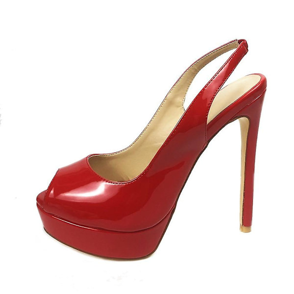Peep Toe, Högklackade Ankelremmar, Pumps Platåsandaler (set-a) red 38
