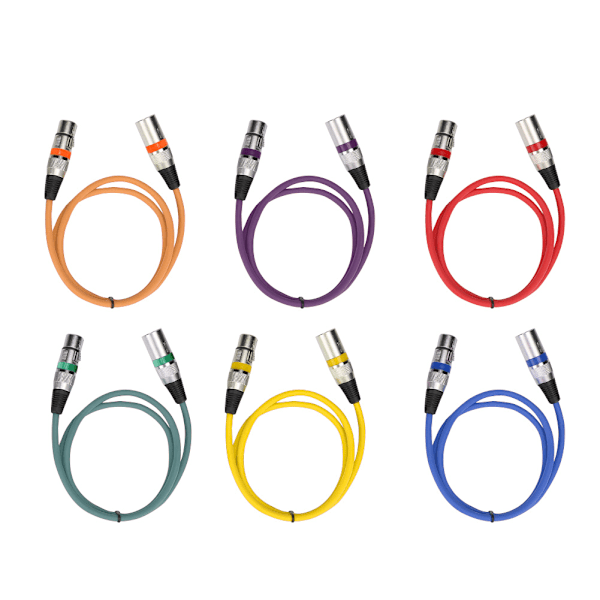 Sex Färger Set 1M PVC Tjock Zinklegering Plugg Kopparpläterade Silverstift XLR Anslutningskabel