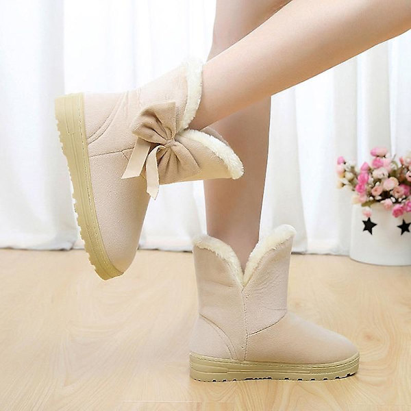 Damstövlar, Vintervärmare plysch Slip On Ankel Boots Beige (41-42)