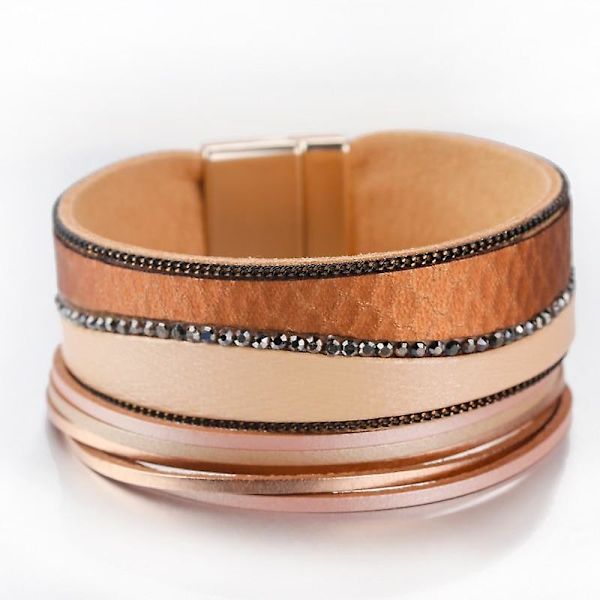 Kvinnor Läderarmband, Crystal Bohemian Wrap Multilayer Wide Armband Silver