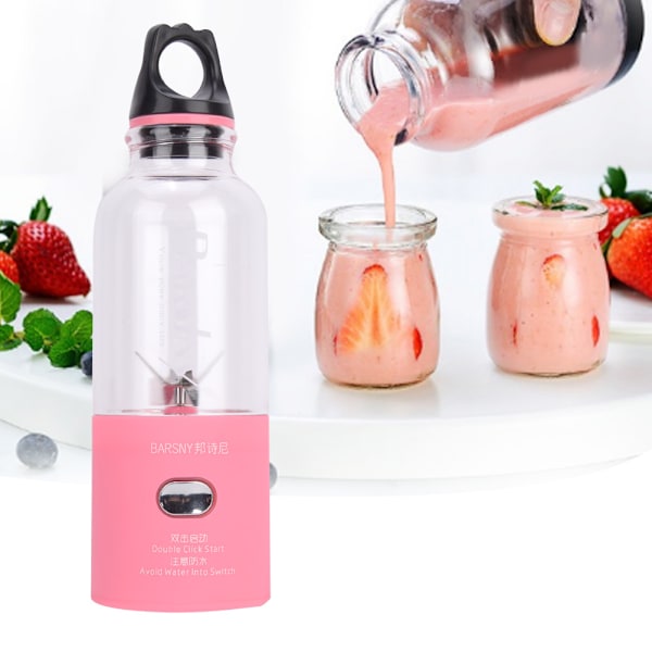 6 Blad Hushålls Portabel Juicepress Elektrisk Frukt- och Grönsaksjuicepress Kopp för Hemmakontor Användning Rosa 500ml