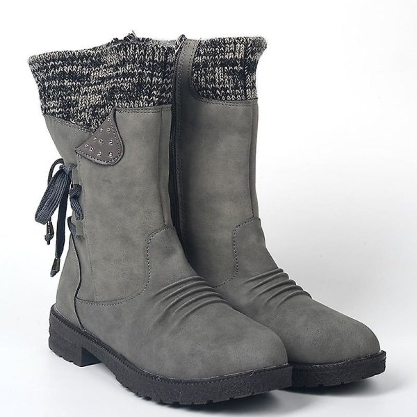 Kvinnor Vinter Mid-kalf Boots Dam Mode Zip Halkfria snöstövlar grey 37