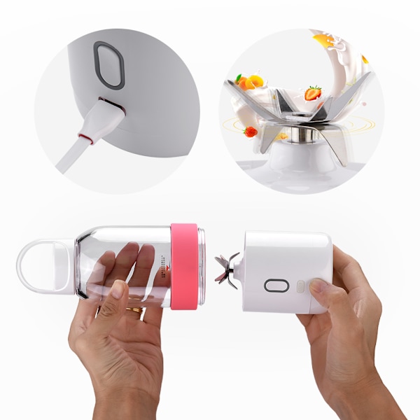 500ml Portabel USB Uppladdningsbar Frukt- och Grönsaksjuiceflaska Mixer Rosa