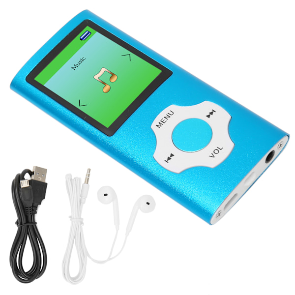 MP3-spelare 1,8 tum LCD-skärm Stöd för inspelning FM-radio Bärbar musikspelare för studenter Himmelblå