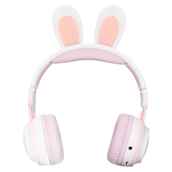 Kaninöron Bluetooth 5.0 Hörlurar Vikbara Trådlösa Hörlurar med LED-Färglampa för PC-surfplatta Onlineinlärning Vit Rosa