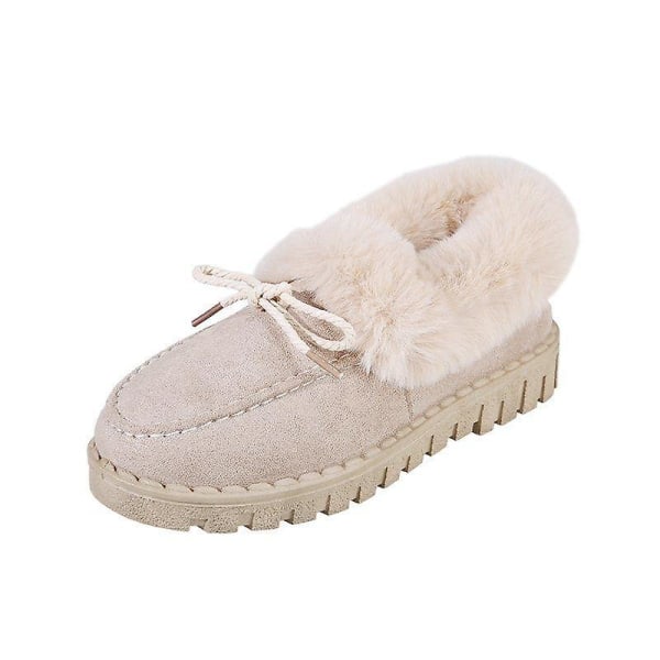 Höstvinter- Casual Fur Bowknot, Fluffy Furry, Slip-on Sneakers Set-b Beige-A 8.5