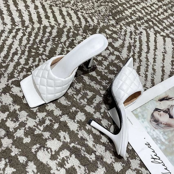 Kvinnor Elegant fyrkantig sandalintå tunna höga klackar White 39