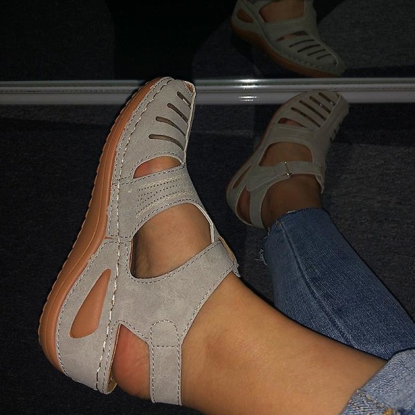 Kvinna sommar läder vintage sandaler Gray 37