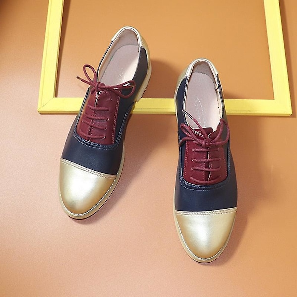 Women's Flats Oxfords Sneakers i äkta läder - Golf Blue Wine 8
