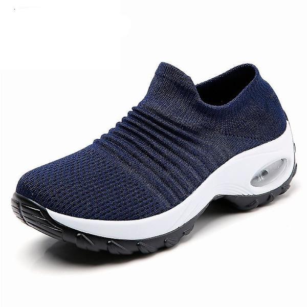 Casual- Chunky Stickad Plattform, Walking Sneakers Set-d blue 40