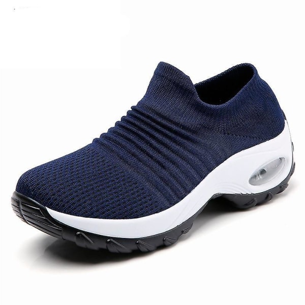 Casual- Chunky Stickad Plattform, Walking Sneakers Set-d blue 41