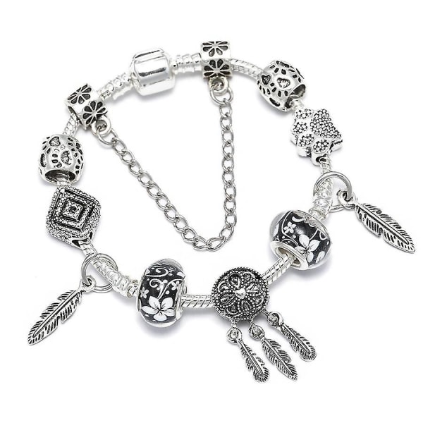 Bear Palm Dreamcatcher Feather Charm Armband Set-3 Imitation Rhodium Plated 20cm