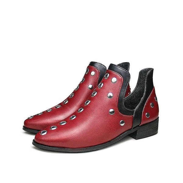Dammode Retro spetsig tå, lågklackade ankelstövlar Red 6