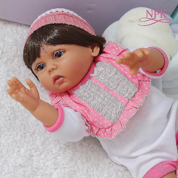 47 cm Mörkbrun Brun Hudfärg Bebe Doll Reborn Baby Girl Doll Full