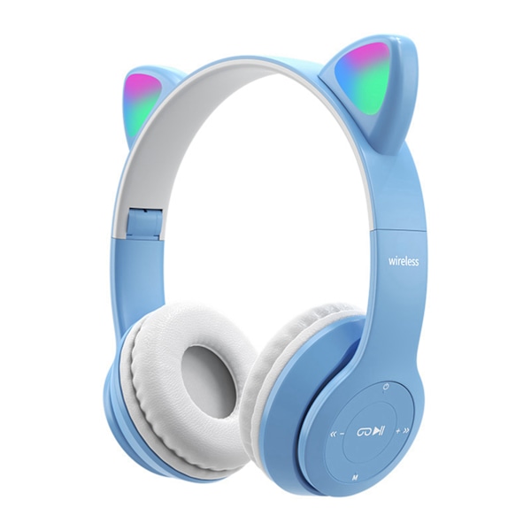 Trådlöst headset Söt kattform HiFi ljudkvalitet Luminous Stereo Bluetooth-hörlurar för hem skola kontor Ljusblå