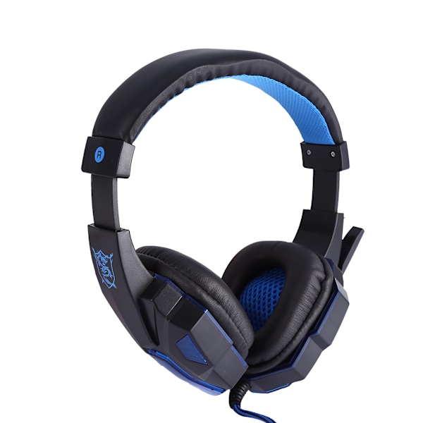 Stereo Gaming-headset med mikrofon, trådbundna hörlurar med LED-ljus, brusreducerande, blå