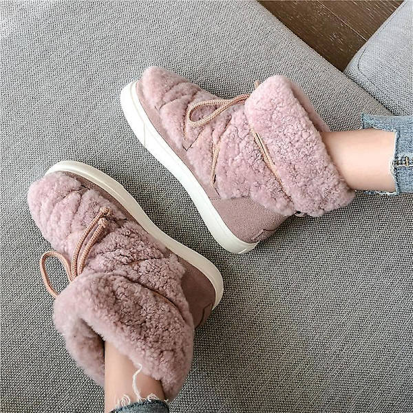Söta Kvinnor Ull Ko Mocka Stövlar Pink 8