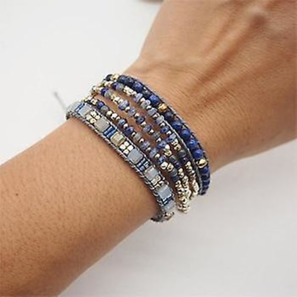 Sodalite Lapis Lazuli Triple Strands 5 Wraps Bohemian Beadwork Armband