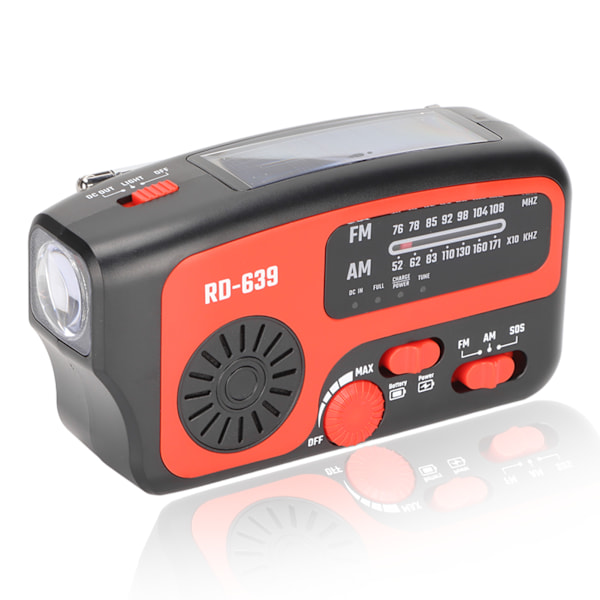 Veva Radio med Handvev SOS-Alarm Multiladdning 1200mAh Powerbank AM FM Nöd Solväderradio med LED-ficklampa