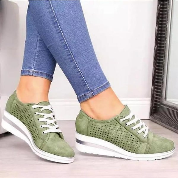 Kvinnor Flat Bling Sneakers, Snörning Komfort Crystal Skor Green 35