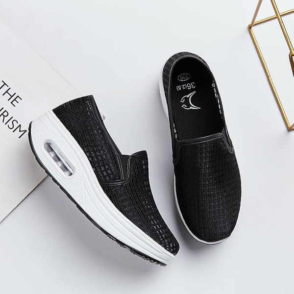 Shake Sneakers, Slip-on, Lace Mesh, Swing Shoes Black 6.5