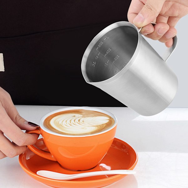 500ML Mätkopp i Rostfritt Stål Latte Mjölkskumningsmugg med Handtag Köksartiklar