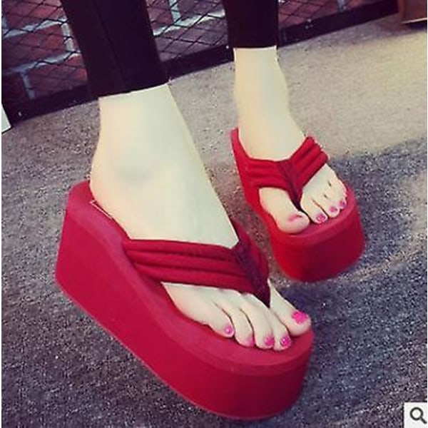 Sommar- kilplattform, flipflops, sandaler med hög klack ( set 2) 10 / Style 3 Deep red 8